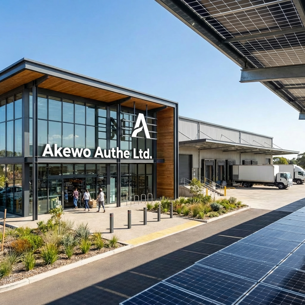 Nexus Retail & Supply building with glass storefront and warehouse loading docks.